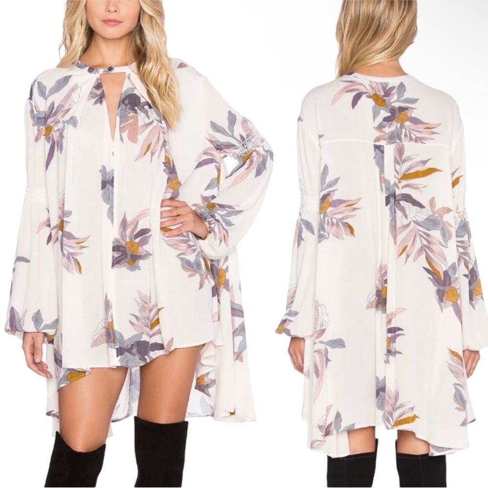 FREE PEOPLE | Tree Swing Long Sleeve Boho Tunic Dress Floral Women’s Size XS